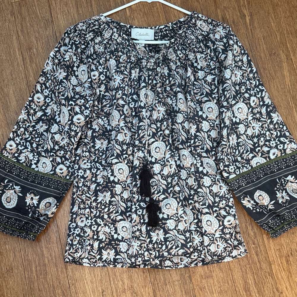 Cleobella Black and Tan Floral Blouse - Size M